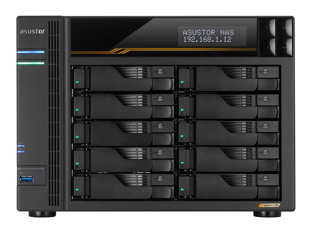 ASUSTOR AS6810T 10 Bay NAS AMD Ryzen Embedded V3C14 16GB ECC RAM DDR5 Dual USB 4 Ports Dual 10GbE Ports Dual 5GbE Ports Four M2 SSD