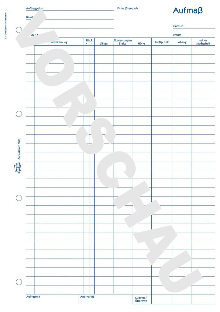 AVERY Zweckform Aufmassbuch Formularbuch 1318