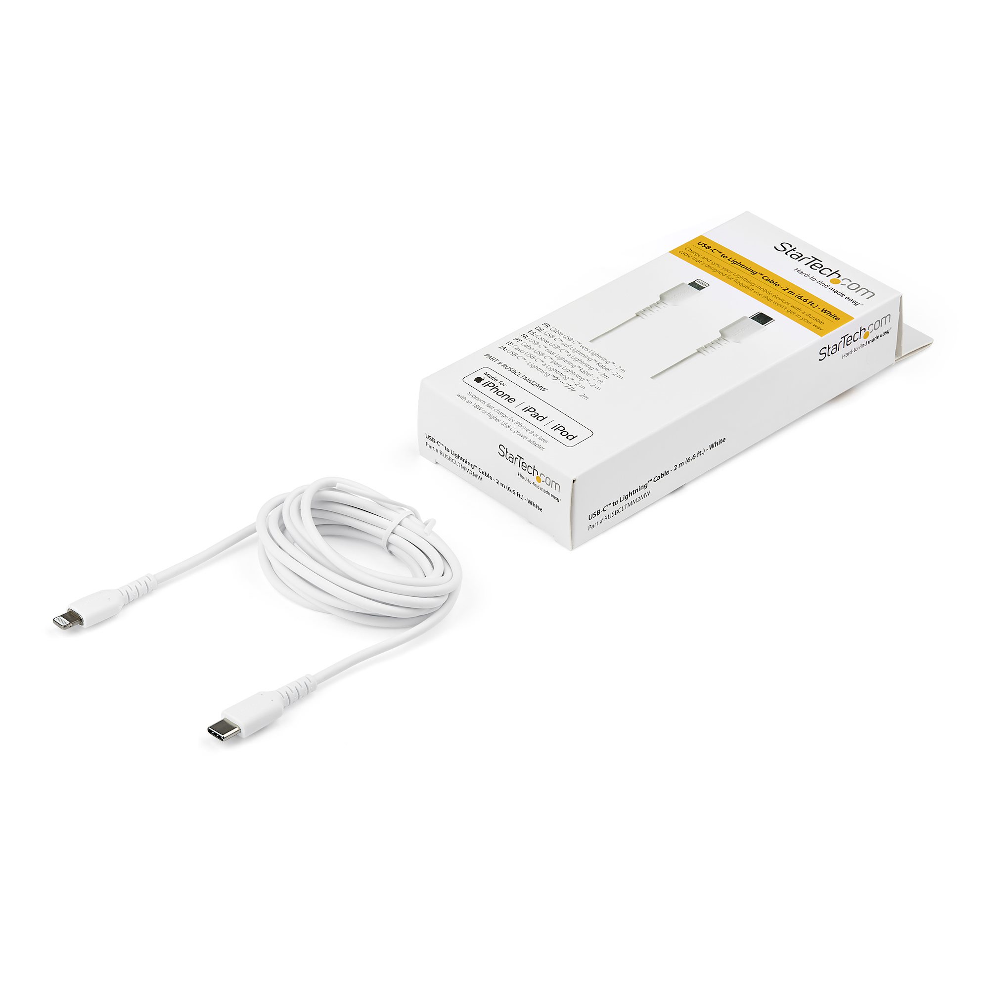 STARTECHCOM USBC auf LightningKabel 2m Apple Mfi zertifiziert iPhone Ladekabel Aramidfaser weiss RUSBCLTMM2MW