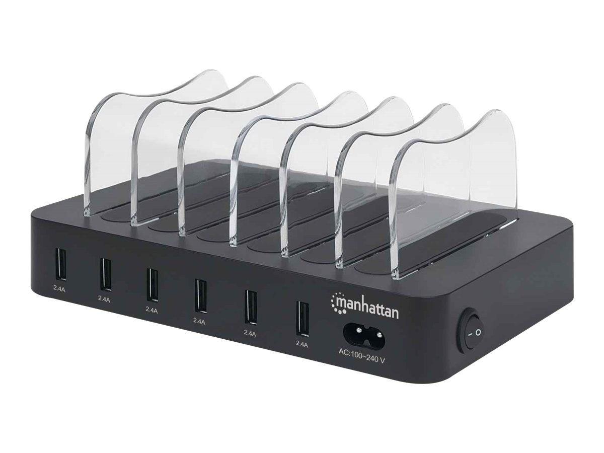 MANHATTAN 6-Port USB-Ladestation Sechs USB-A-Ports bis zu 2,4A/5V pro Port 50W Ausgangsleistung gesamt schwarz MANHATTAN 6-Port USB-Ladestation Sechs USB-A-Ports bis zu 2,4A/5V pro Port 50W Ausgangsleistung gesamt schwarz