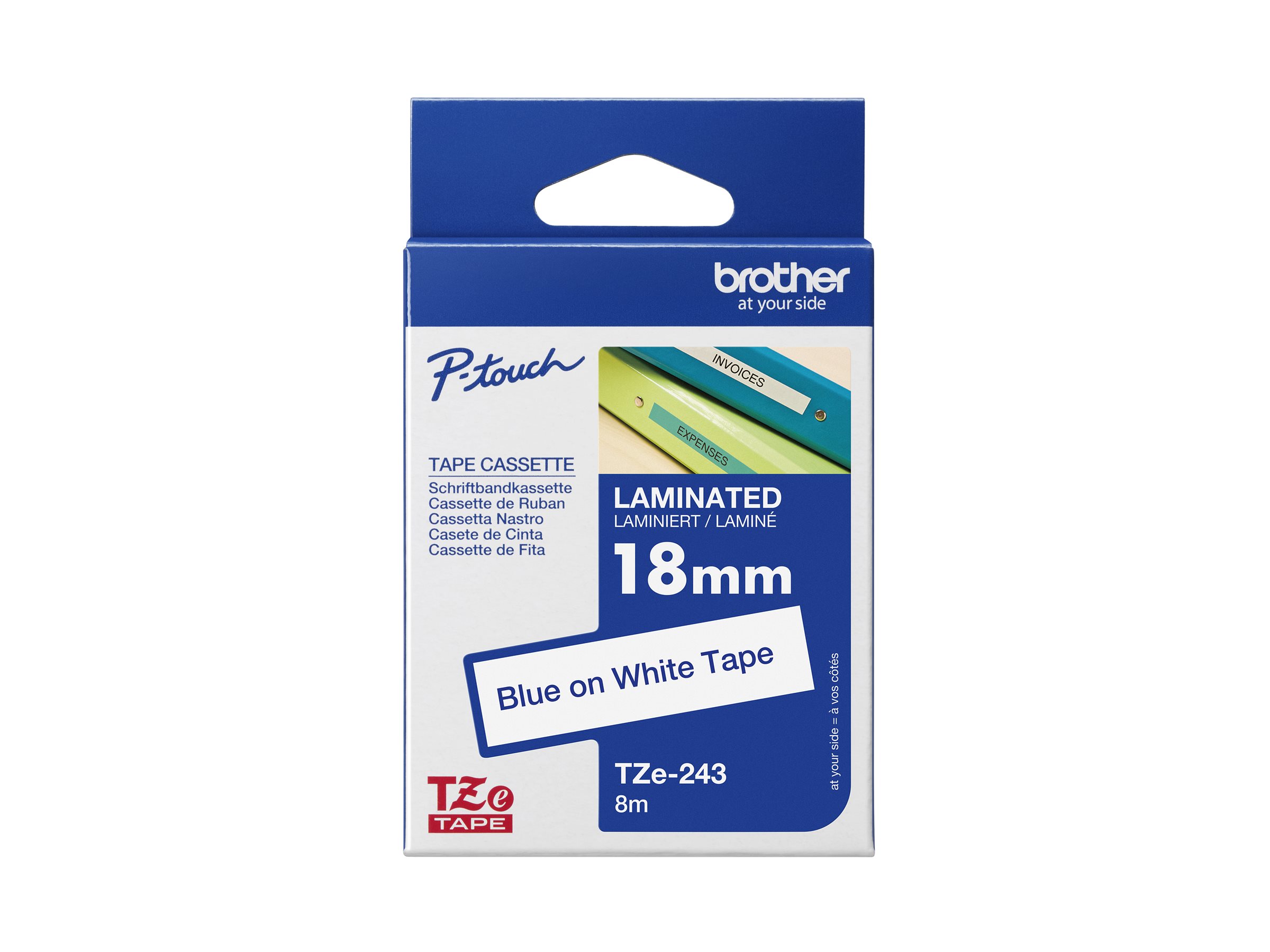 BROTHER P-Touch TZE-243 blau auf weiss 18mm BROTHER P-Touch TZE-243 blau auf weiss 18mm