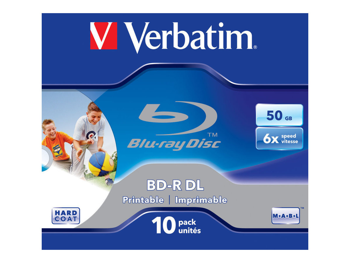 Verbatim 10 x BD-R DL - 50 GB 6x - mit Tintenstrahldrucker bedruckbare Oberfläche - Jewel Case (Schachtel)
