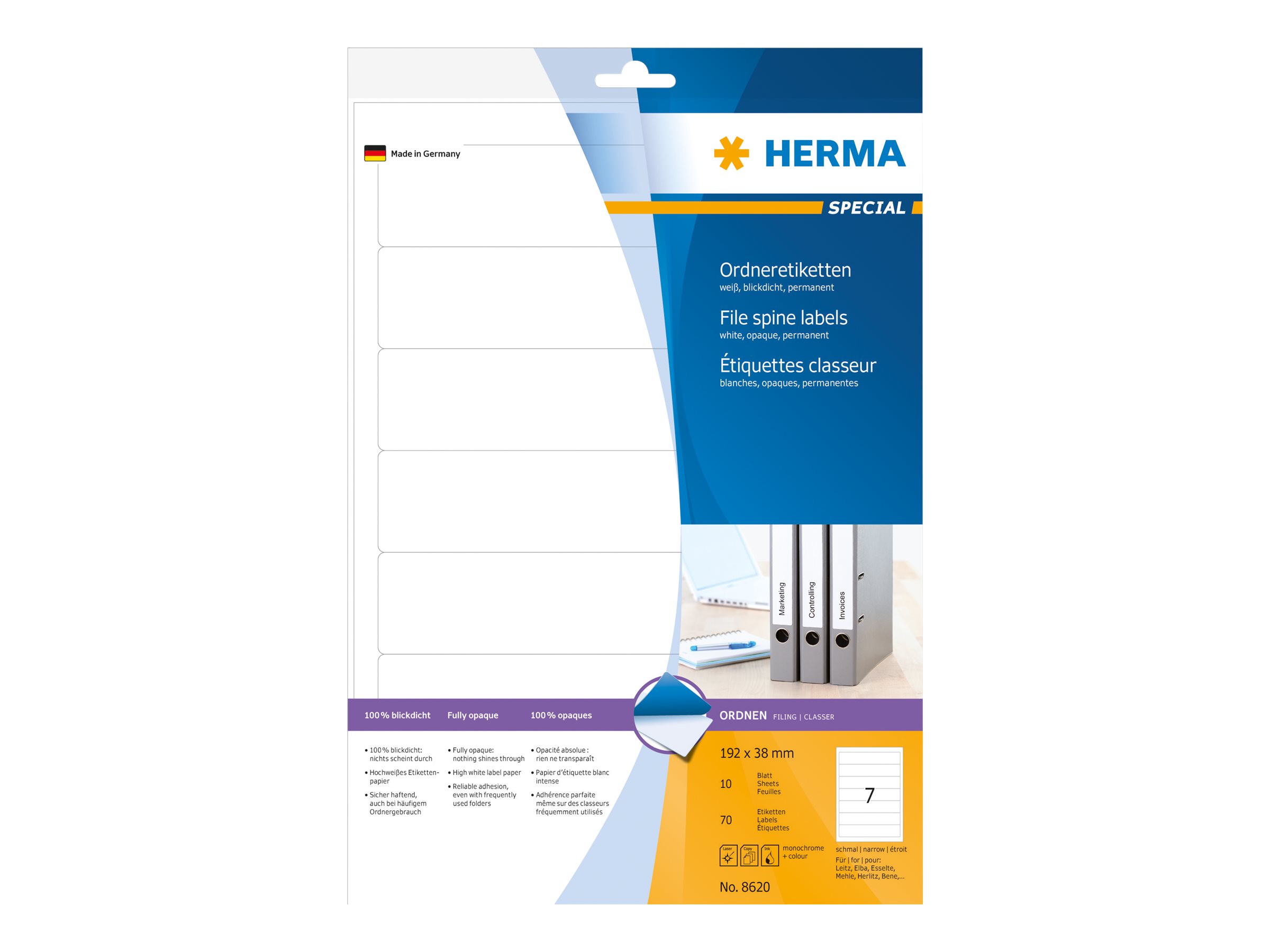 70 HERMA Ordneretiketten 8620 weiÃ
