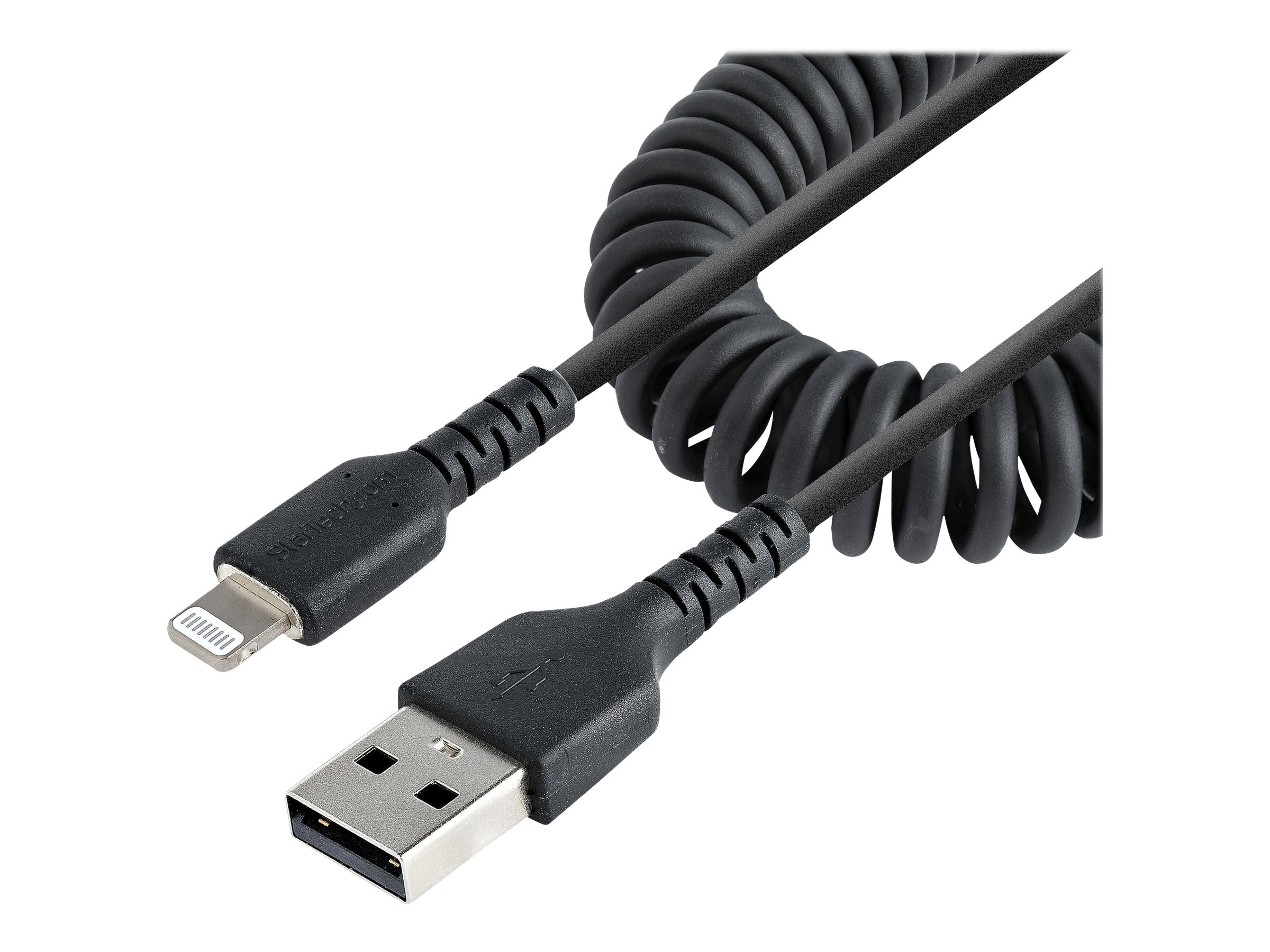 STARTECH.COM 1m 3ft USB to Lightning Cable MFi Certified Coiled iPhone Charger Cable Black Durable TPE Jacket Aramid Fiber STARTECH.COM 1m 3ft USB to Lightning Cable MFi Certified Coiled iPhone Charger Cable Black Durable TPE Jacket Aramid Fiber