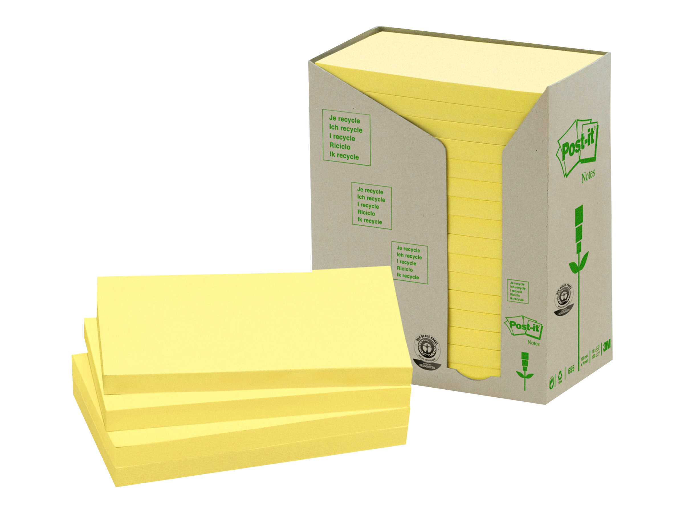 Post-it® Recycling Notes Haftnotizen 655-1T gelb, 16 Bloecke Post-it® Recycling Notes Haftnotizen 655-1T gelb, 16 Bloecke