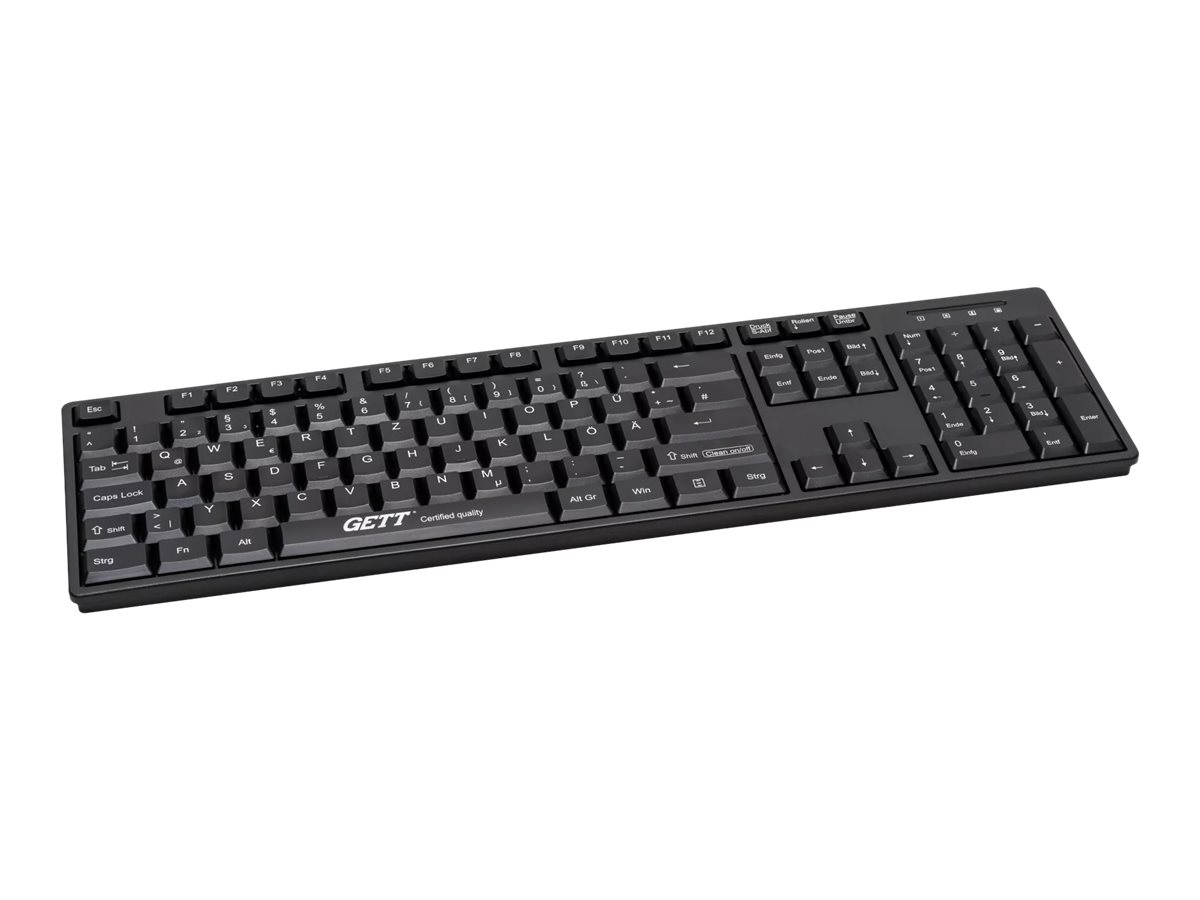 GETT GCQ CleanType Easy Basic Tastatur mit Kunststoffgehaeuse IP 68 NUMBlock 105 Tasten USB Farbe schwarz Layout US