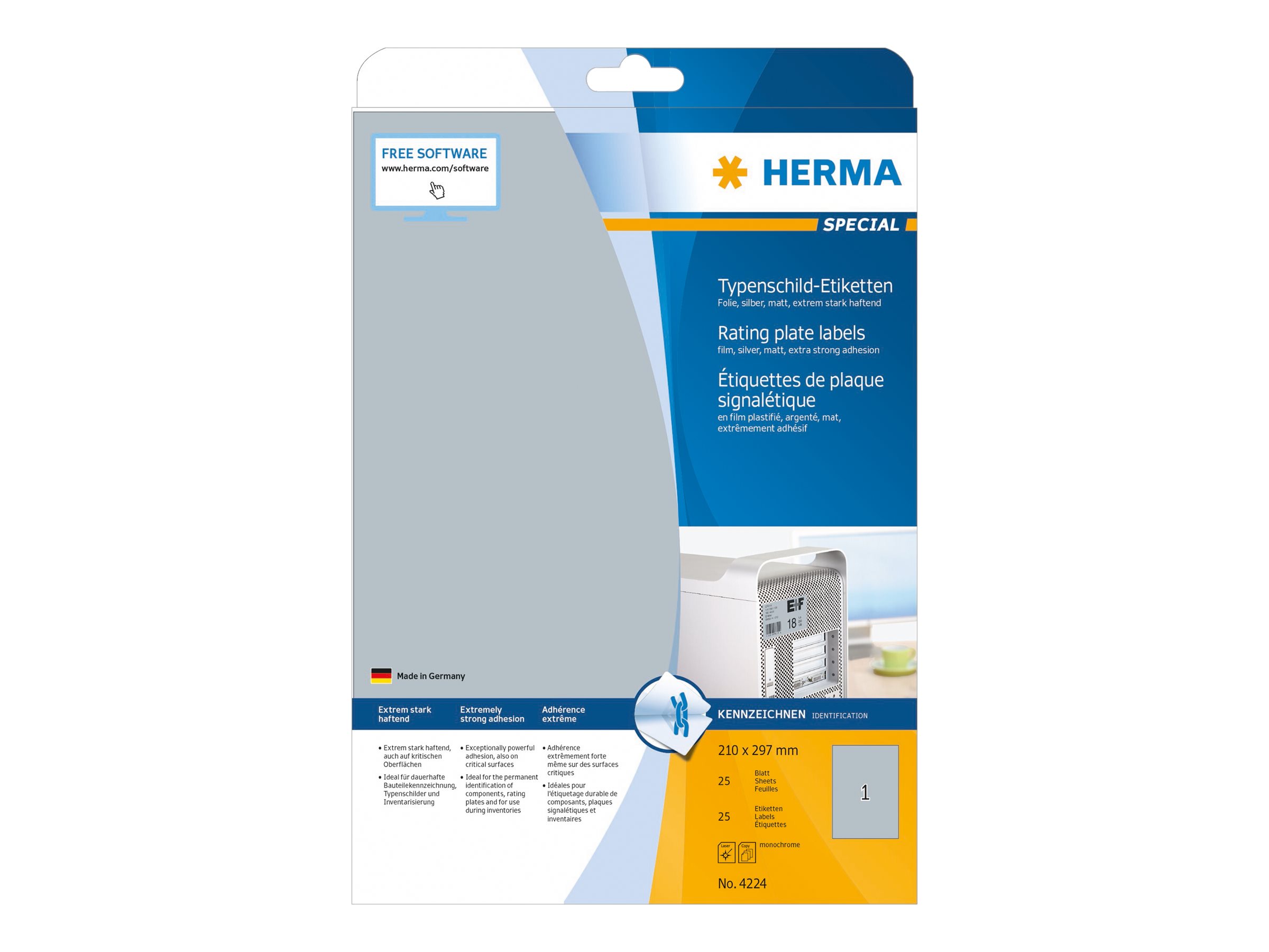 25 HERMA Typenschildetiketten 4224 silber 210,0 x 297,0 mm 25 HERMA Typenschildetiketten 4224 silber 210,0 x 297,0 mm