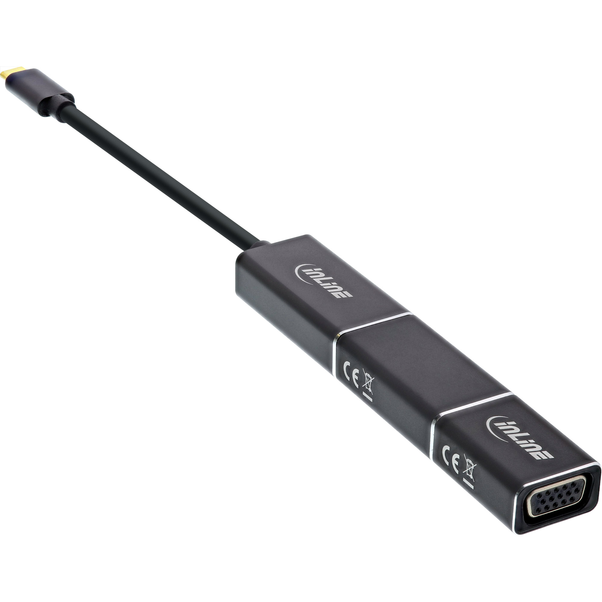 INLINE USB Display Konverter Set 6-in-1 USB Typ-C zu DisplayPort Buchse HDMI VGA DP Alt Mode 4K2K schwarz 0,2m