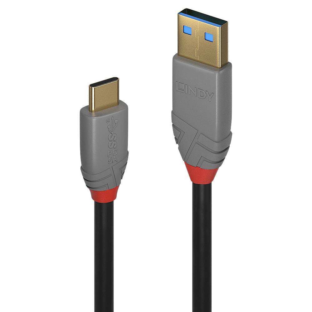 LINDY 1,5m USB 3.1 C/A 5A PD Anthra Line