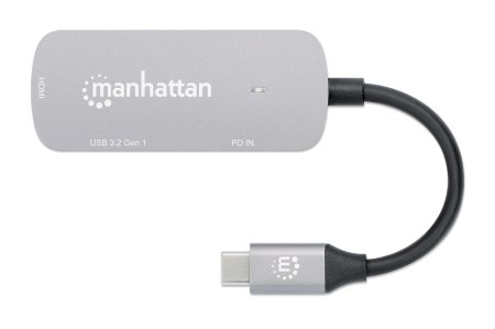 MANHATTAN USBC 3in1 Konverter mit Power Delivery USB 32 TypCStecker auf HDMI 4K30Hz USBA 5Gbits und USBC PD 100W Alu Grau