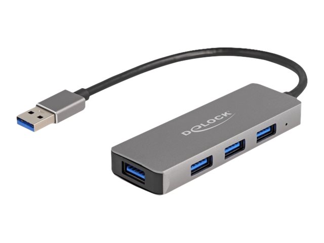 Delock 4 Port USB 3.2 Gen 1 Hub mit USB Typ-A Anschluss 4xTyp-A Buchsen seitlich Delock 4 Port USB 3.2 Gen 1 Hub mit USB Typ-A Anschluss 4xTyp-A Buchsen seitlich