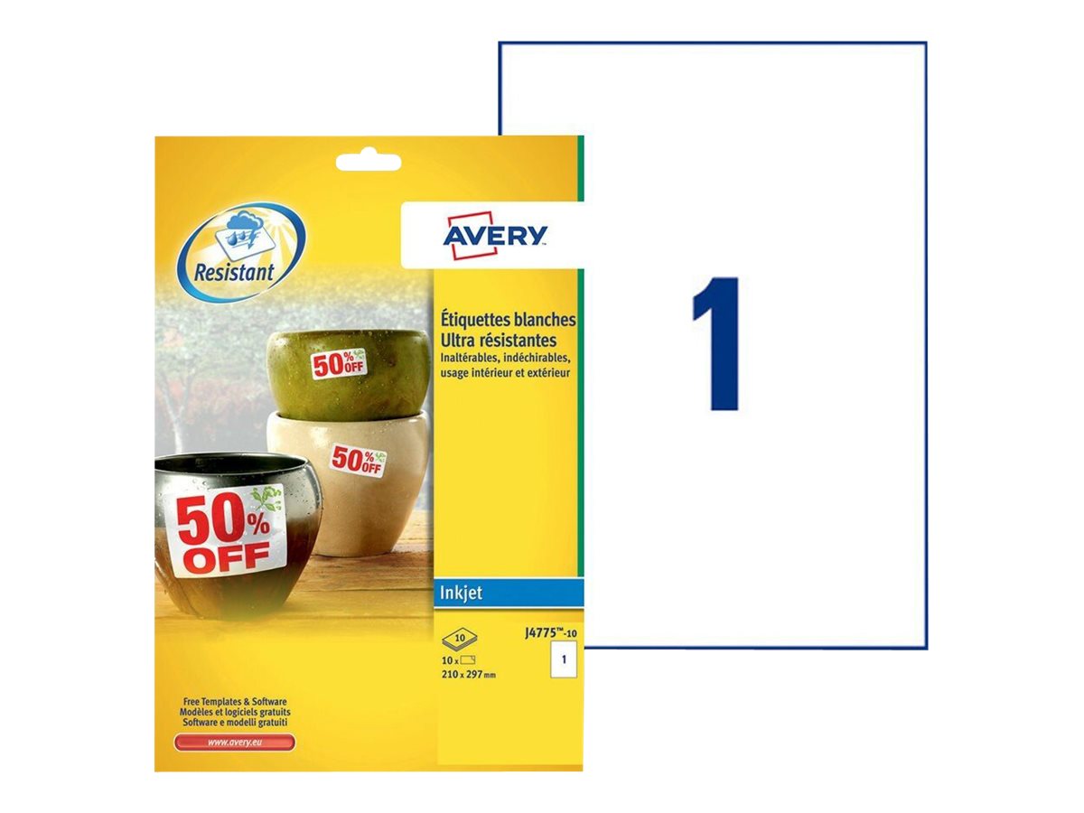 10 AVERY Zweckform wetterfeste Folienetiketten J4775-10 weiÃ 210,0 x 297,0 mm