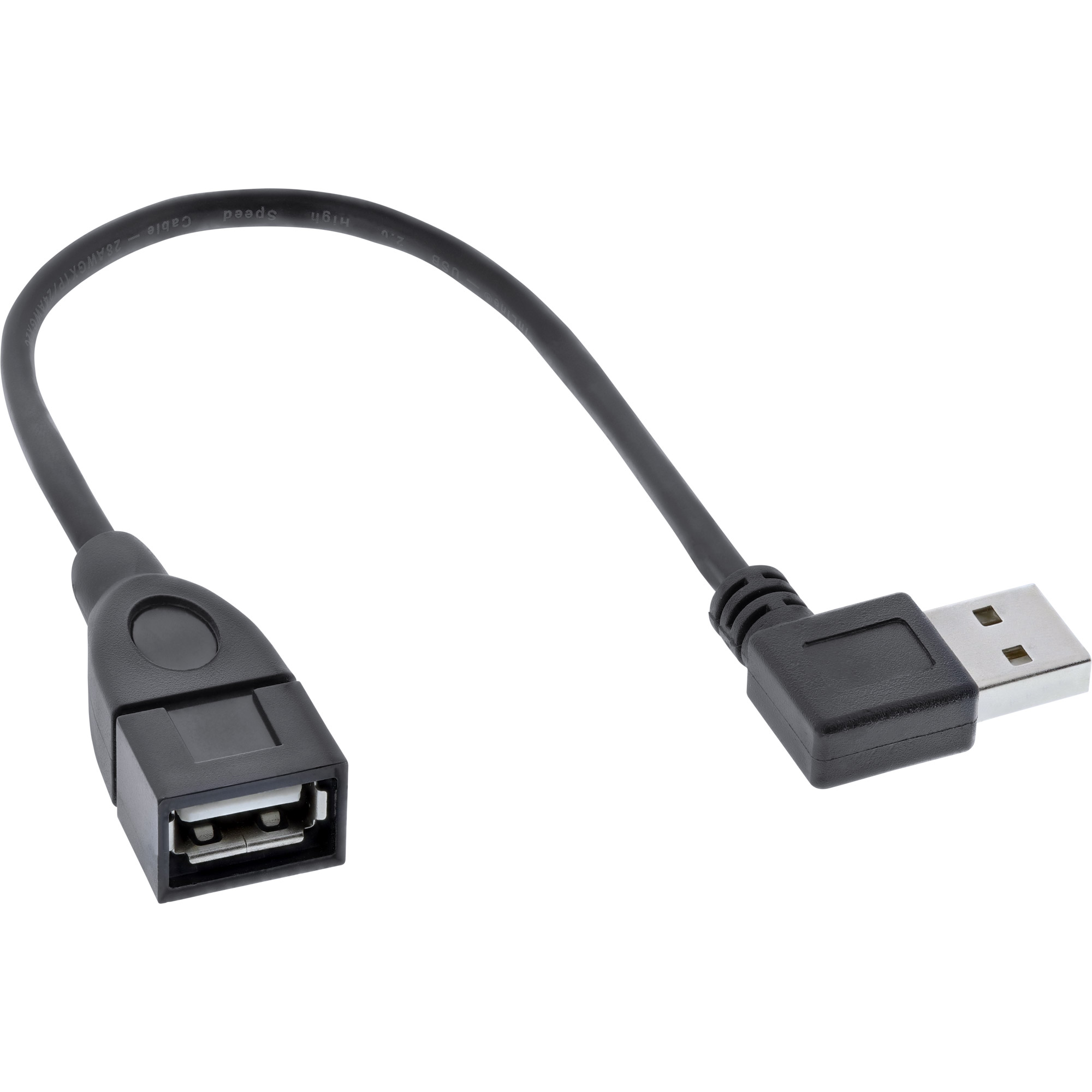 INLINE Smart USB 2.0 Verlaengerung gewinkelt Stecker Buchse Typ A schwarz 0,2m