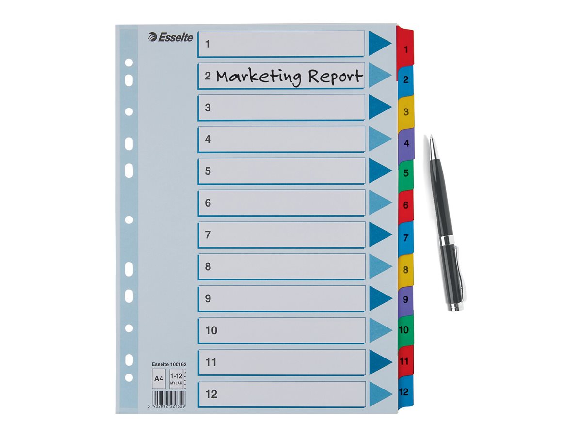 Esselte Ordnerregister DIN A4 Vollformat 112 farbig 12teilig, 1 Satz