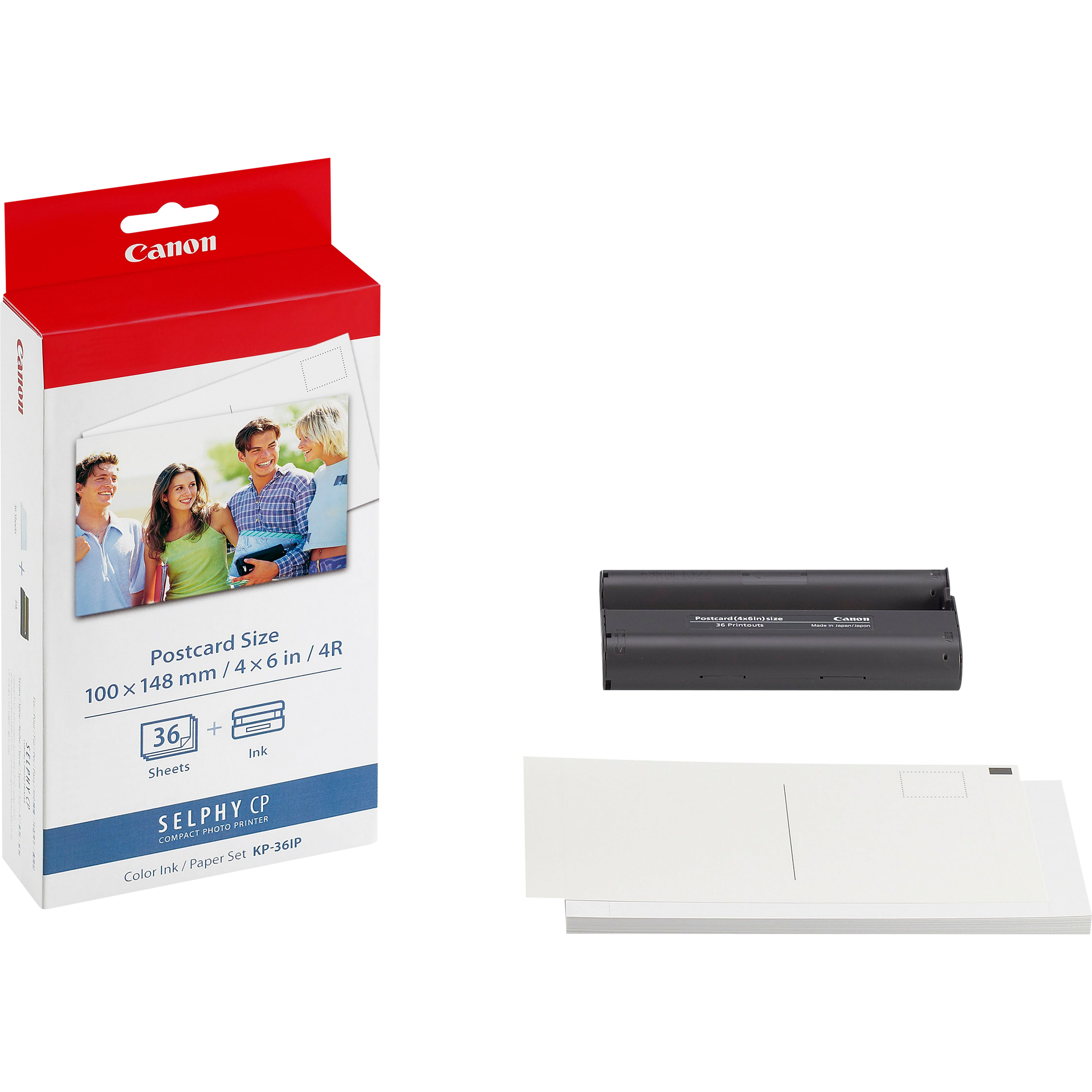 CANON KP36IP Foto Papier 100x148mm 36 Blatt Tintenkassette fuer Selphy CP Ruckseite Postkarteformat