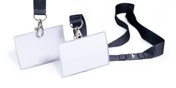 10 DURABLE Click Fold Namensschilder mit Textilband 9,0 x 5,4 cm