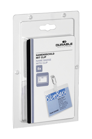 5 DURABLE Namensschilder mit Clip 9,0 x 6,0 cm