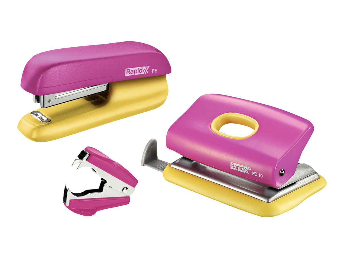 Rapid Locher und Heftgeraete Set Mini pink/gelb Rapid Locher und Heftgeraete Set Mini pink/gelb