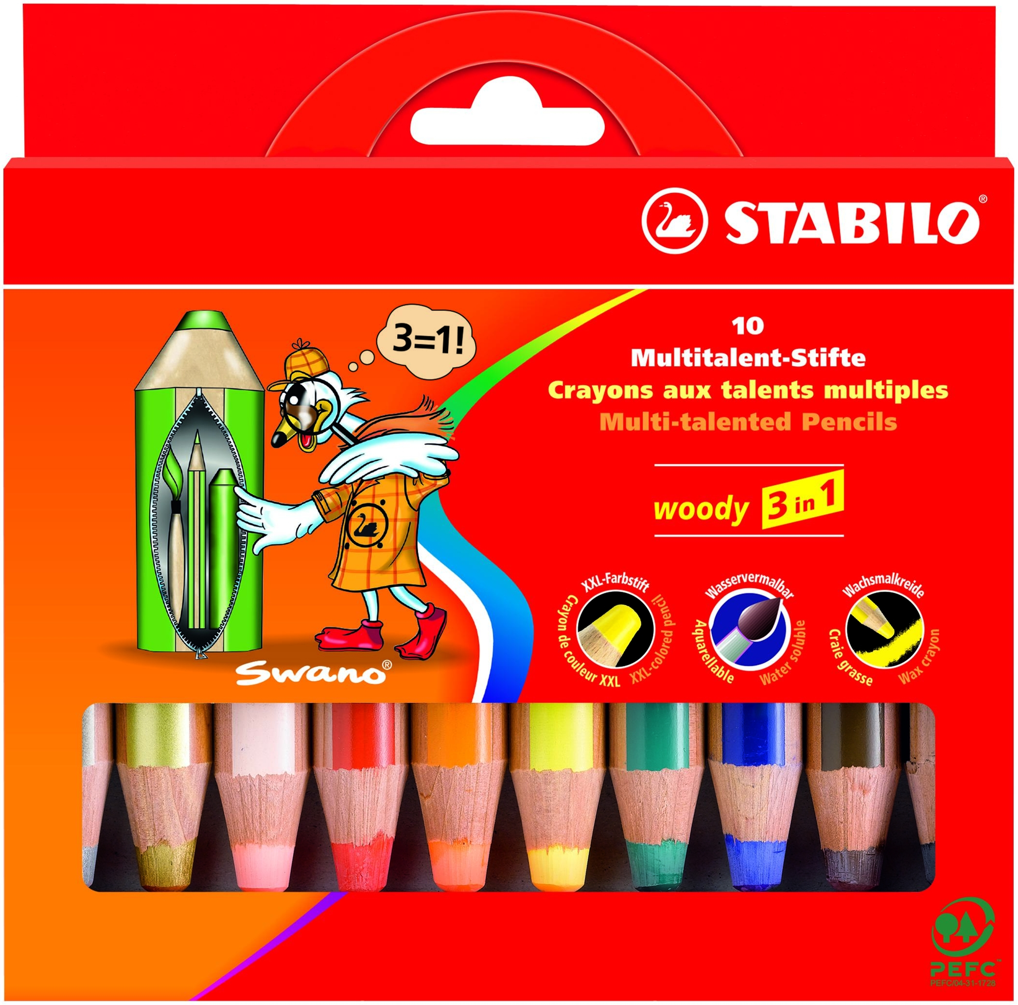 STABILO woody 3 in 1 Buntstifte farbsortiert, 10 St. STABILO woody 3 in 1 Buntstifte farbsortiert, 10 St.