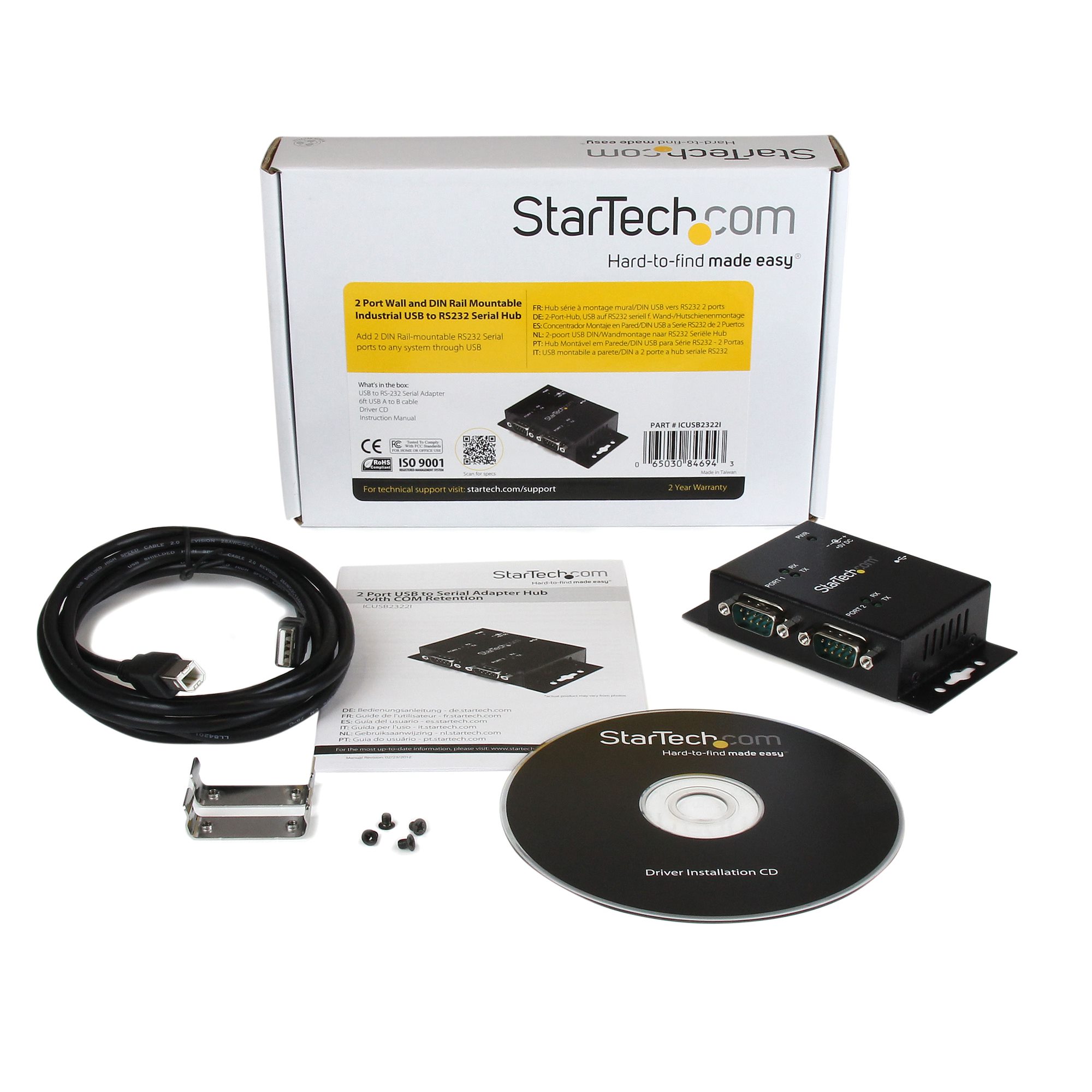 StarTech 2 Port USB auf Seriell RS232 Adapter USB DB9 Hub 2x DB9 Stecker 1x USBB Buchse Wandmontagefhig