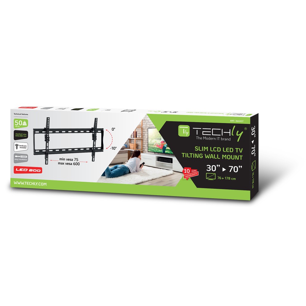 TECHLY Wandhalterung für LCD TV LED 3070Zoll 76,2177,8cm neigbar schwarz