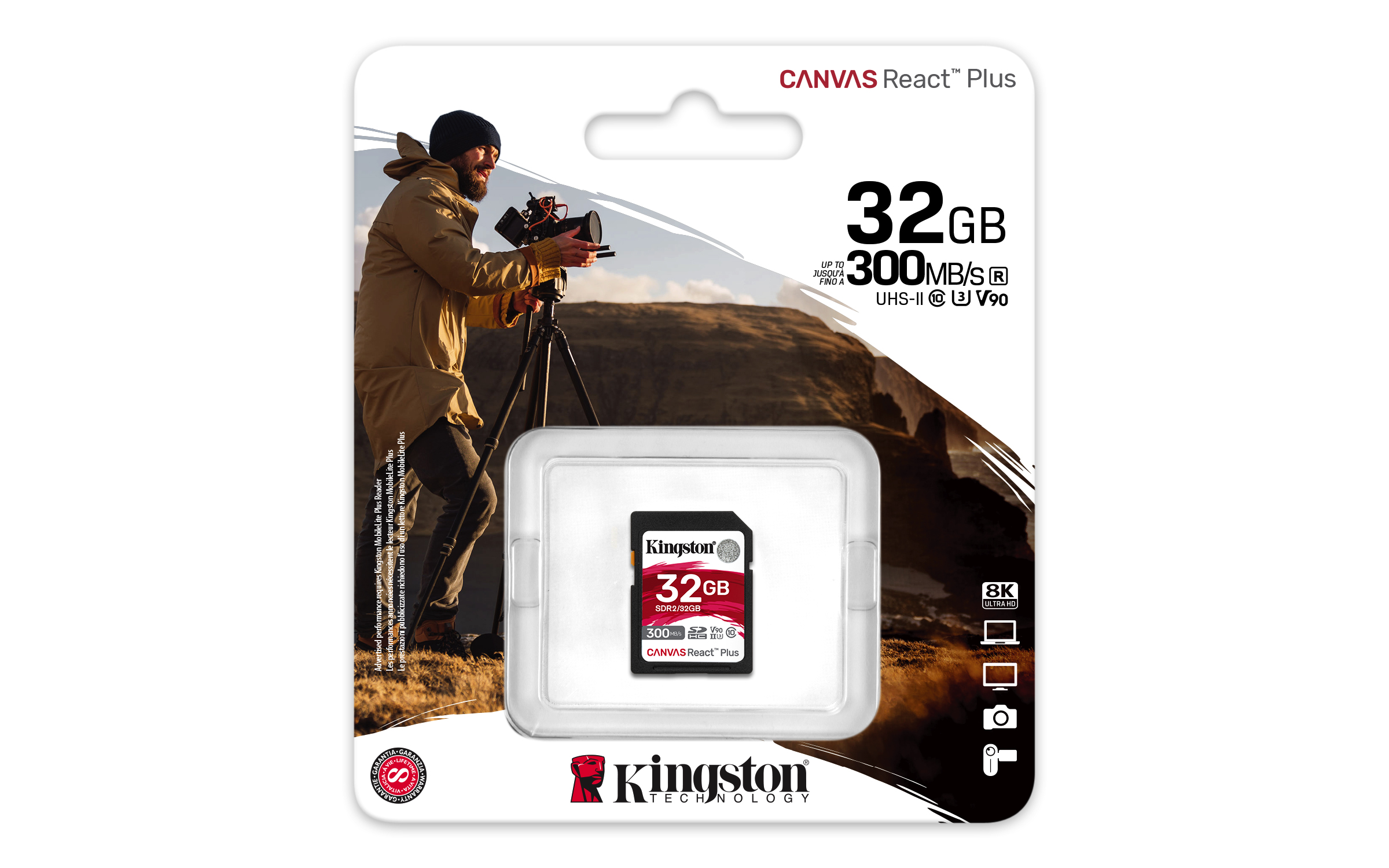 KINGSTON 32GB Canvas React Plus SDHC UHSII 300R260W U3 V90 for Full HD4K8K