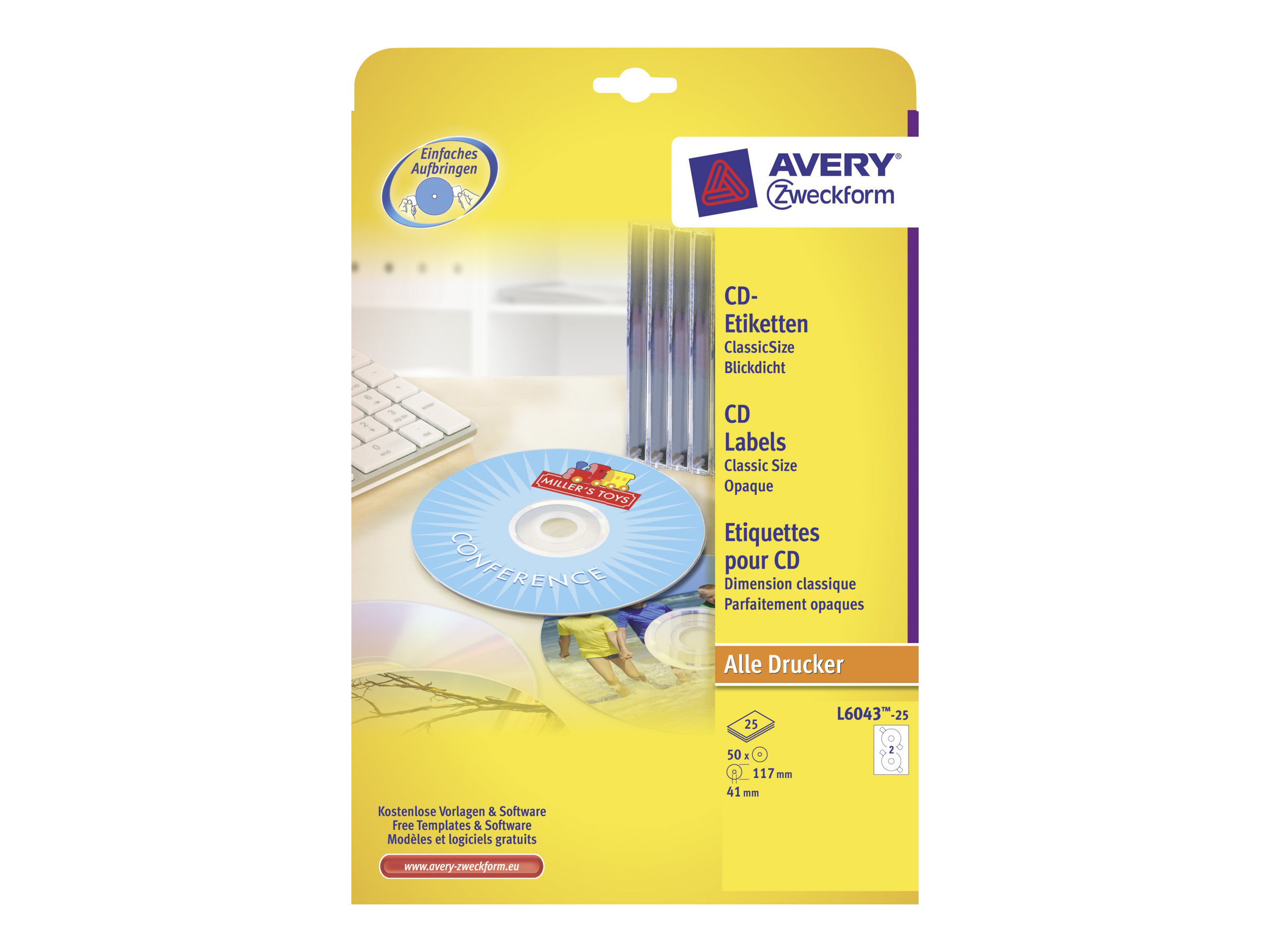 50 AVERY Zweckform CD-Etiketten L6043-25 weiss