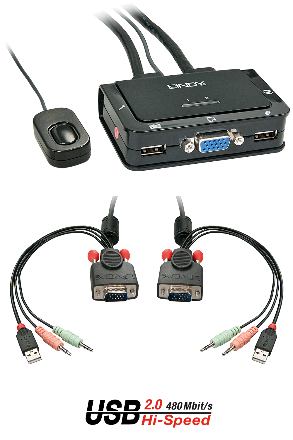 LINDY VGA KVM Switch 2 Port USB 2.0 Audio Compact USB 2.0 Audio/Mikrofon