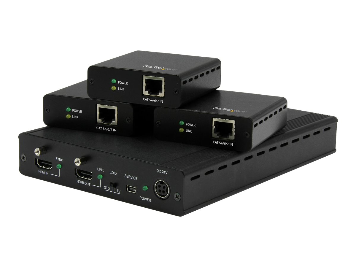 STARTECHCOM 3 Port HDBaseT Extender Kit mit 3 Empfaengern 1x3 HDMI ueber CAT5 Splitter Bis zu 4K