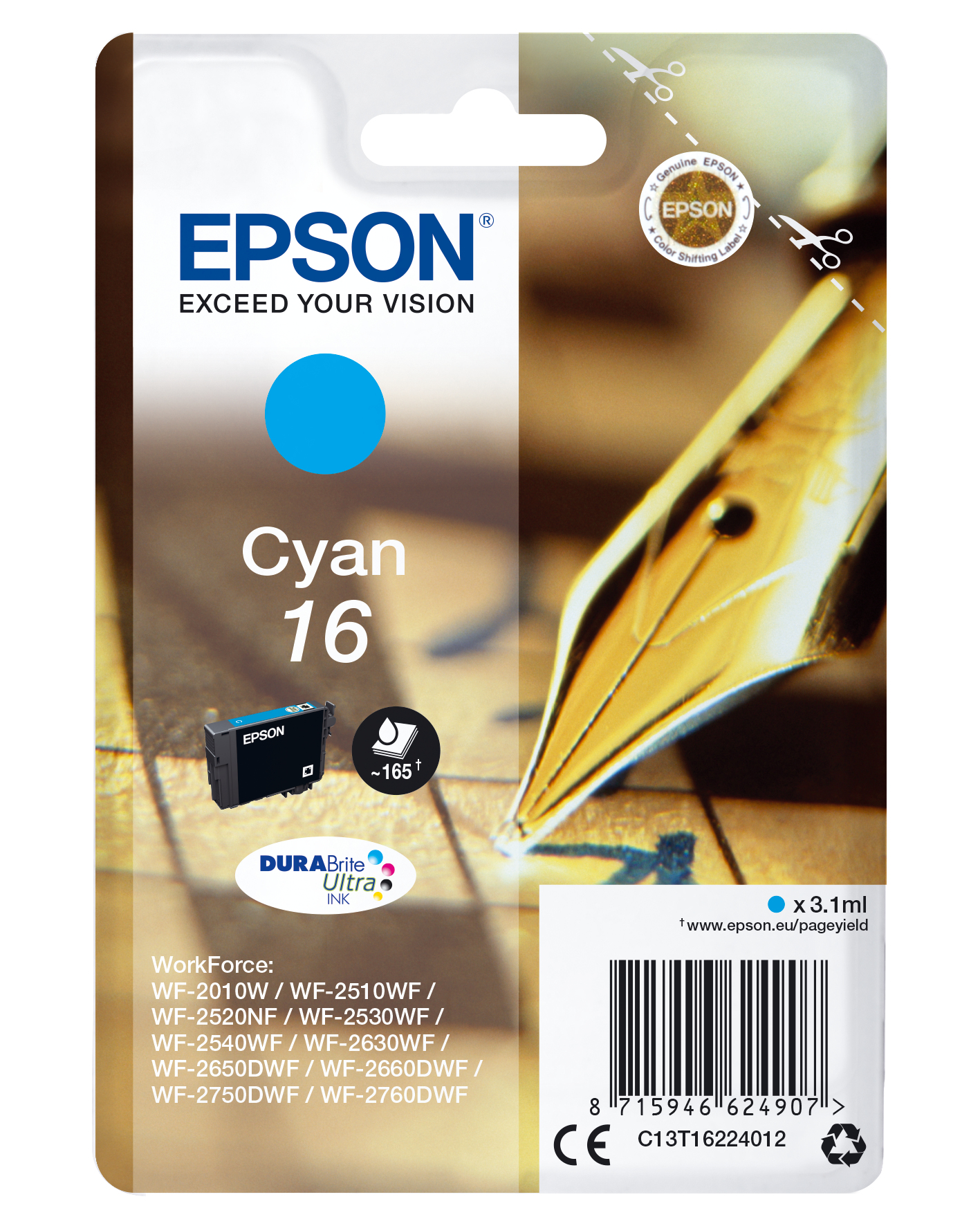 C13T16224012 EPSON WF Tinte cyan ST 165