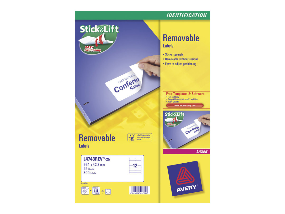 240 AVERY Zweckform Etiketten L4745REV-25 weiss 96,0 x 63,5 mm
