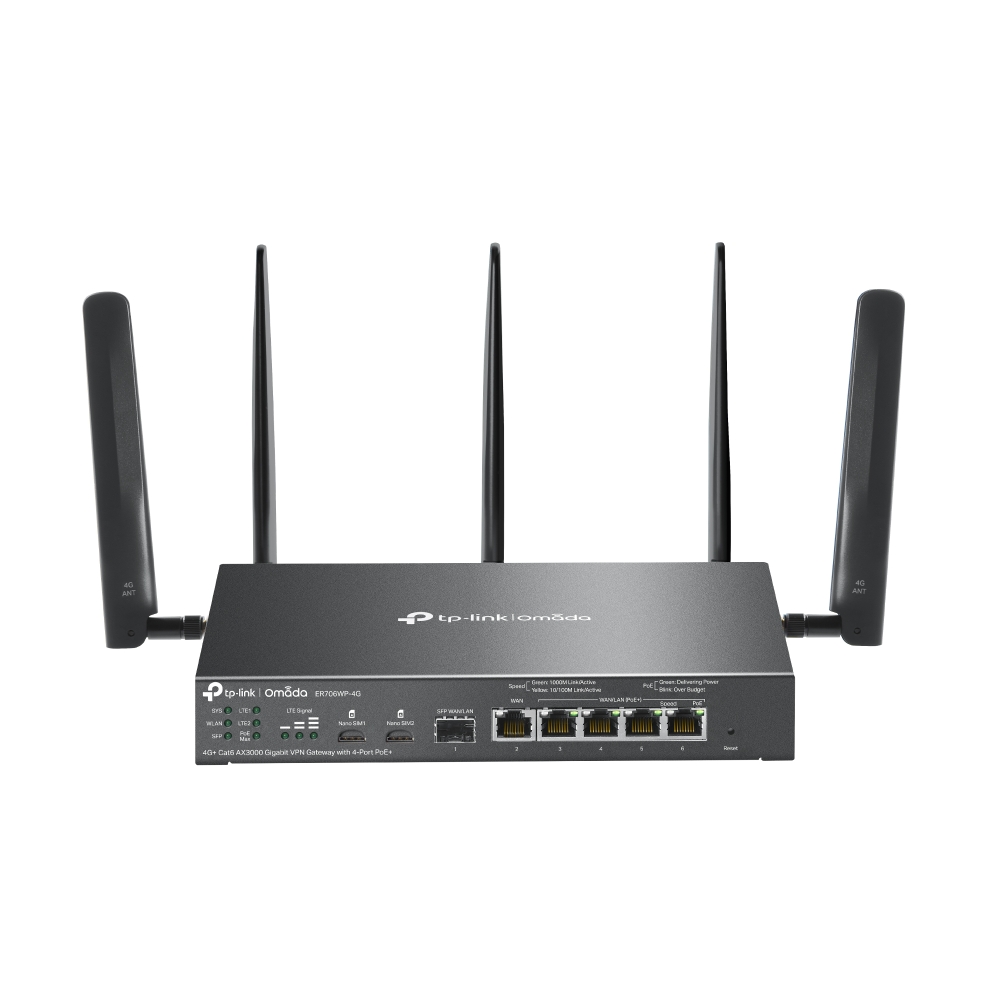 TPLINK ER706WP4G Omada DualBand Gigabit WLAN Router 4G Cat6 AX3000 VPN 4Port PoE