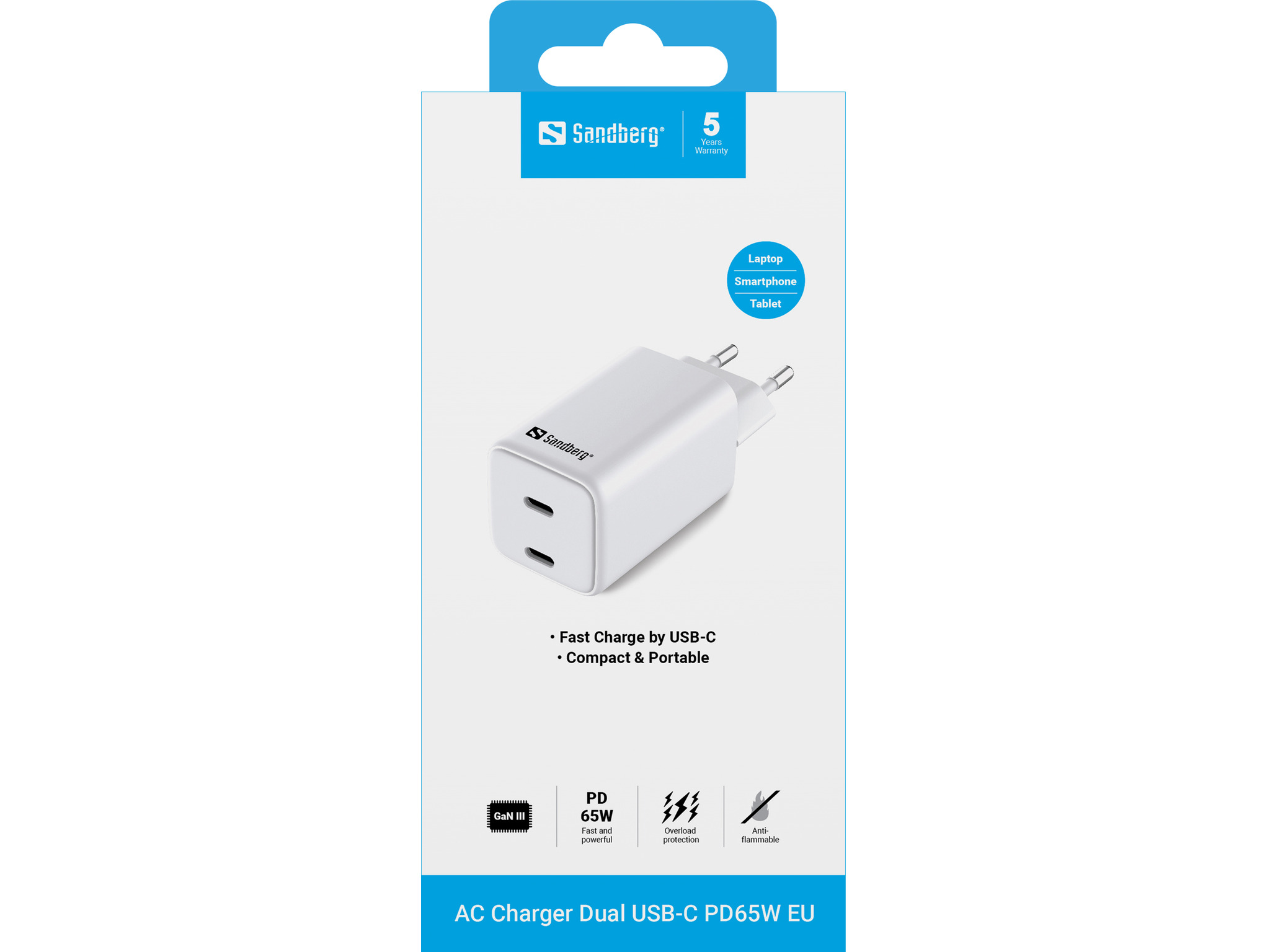 44156 SANDBERG AC USB Ladegeraet 65 W