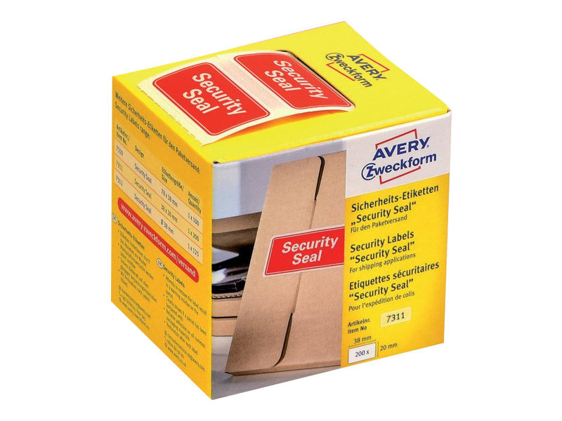 200 AVERY Zweckform Sicherheitssiegel 7311 rot »Security Seal« 38,0 x 20,0 mm 200 AVERY Zweckform Sicherheitssiegel 7311 rot »Security Seal« 38,0 x 20,0 mm