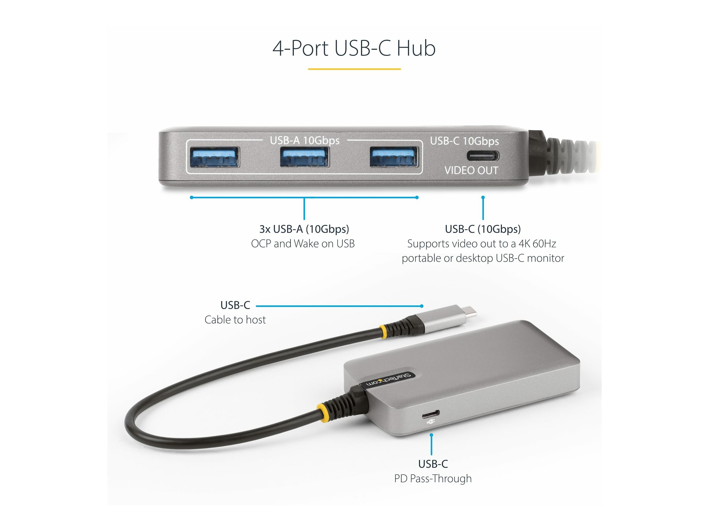 STARTECHCOM 4Port USBC Hub mit USBC Videoausgang 4K USBC auf USBAUSBC 100W Power Delivery USB 10Gbps 30cm Kabel USBC Verte