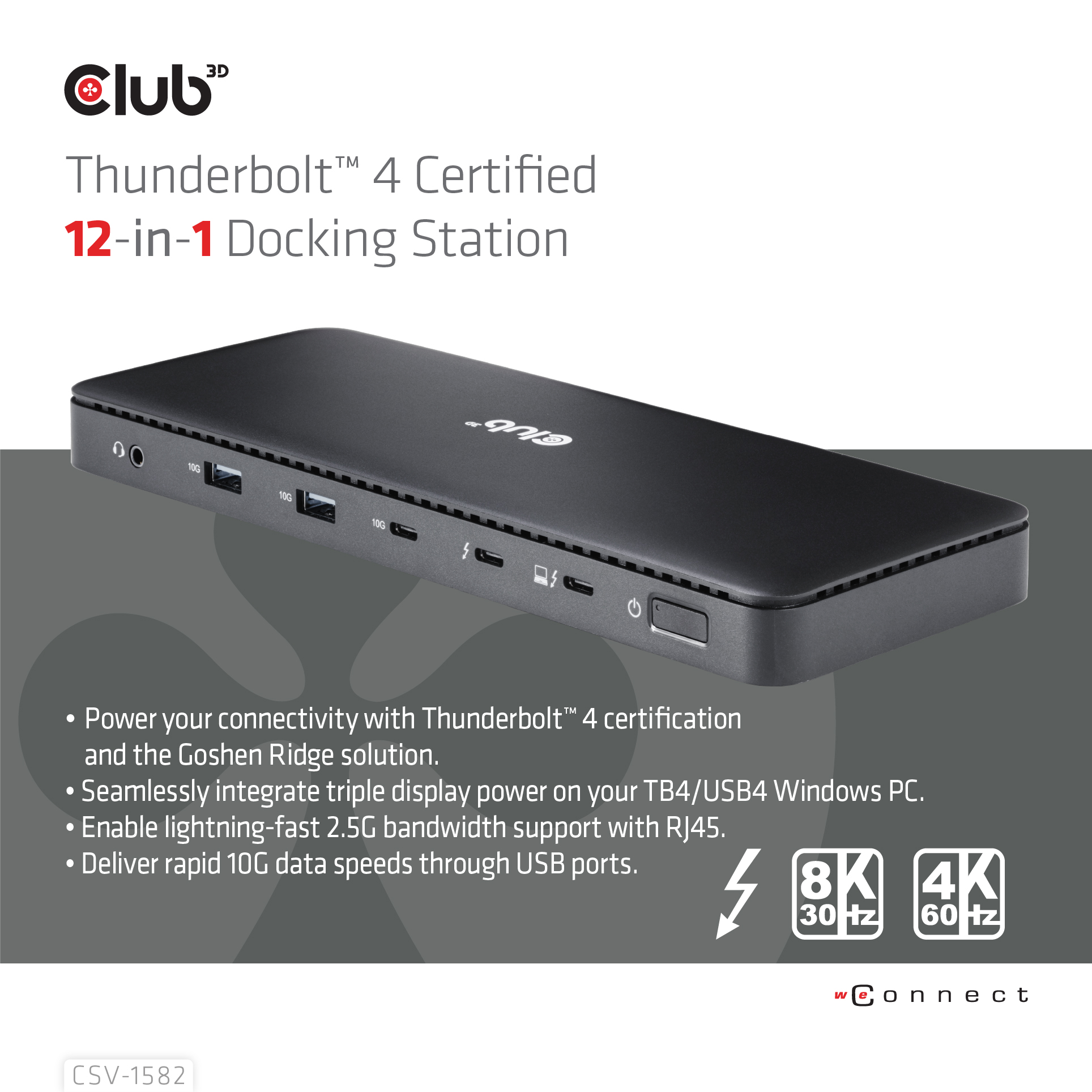 Club3D Thunderbolt4 12in1 Dockingstation 3 Displays StBu