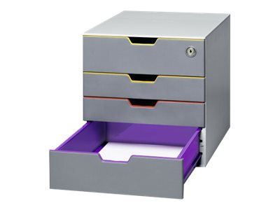 DURABLE Schubladenbox VARICOLOR® SAFE dunkelgrau mit bunten Farblinien 760627, DIN A4, DIN C4 mit 4 Schubladen DURABLE Schubladenbox VARICOLOR® SAFE dunkelgrau mit bunten Farblinien 760627, DIN A4, DIN C4 mit 4 Schubladen