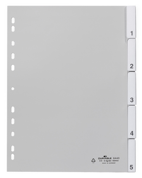 DURABLE Ordnerregister Vollformat 1-5 grau 5-teilig mit Wechseltaben, 1 Satz DURABLE Ordnerregister Vollformat 1-5 grau 5-teilig mit Wechseltaben, 1 Satz