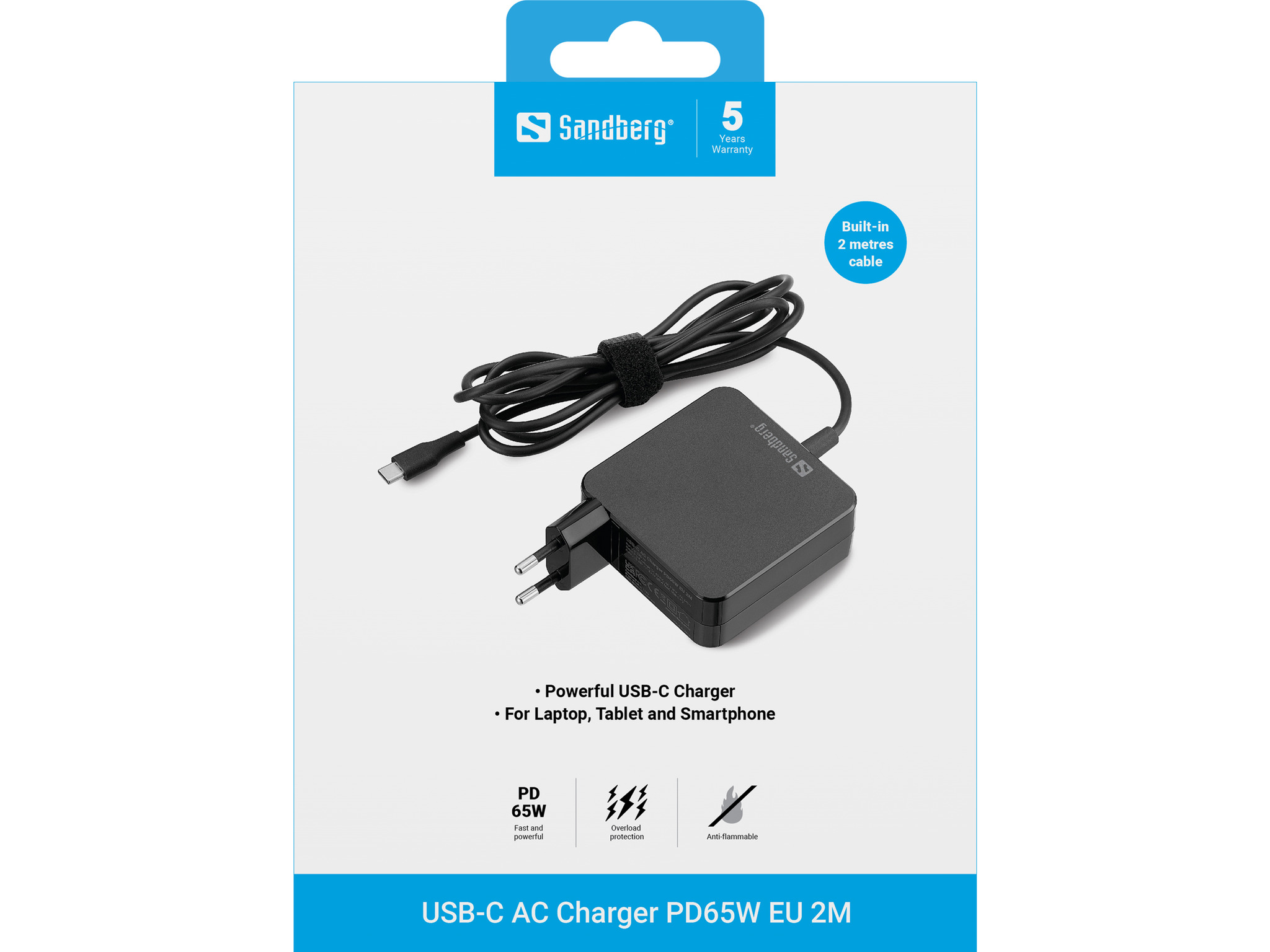 SANDBERG USBC AC Charger PD65W EU 2M