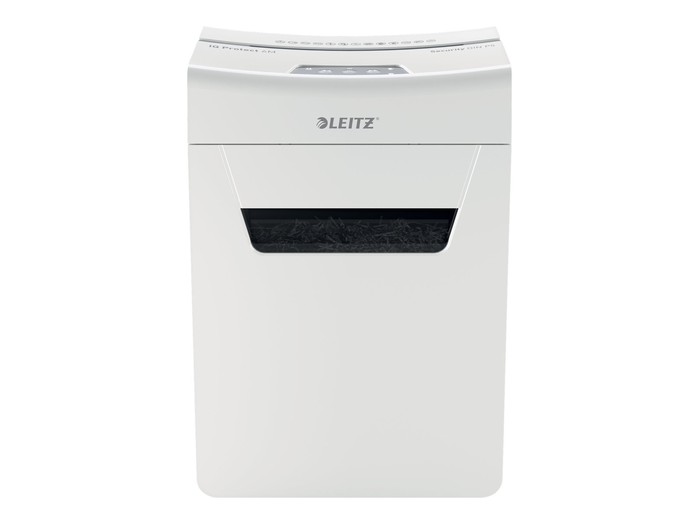 LEITZ IQ 6M Protect Premium Aktenvernichter mit Partikelschnitt P-5, 2 x 15 mm, bis 6 Blatt, weiss