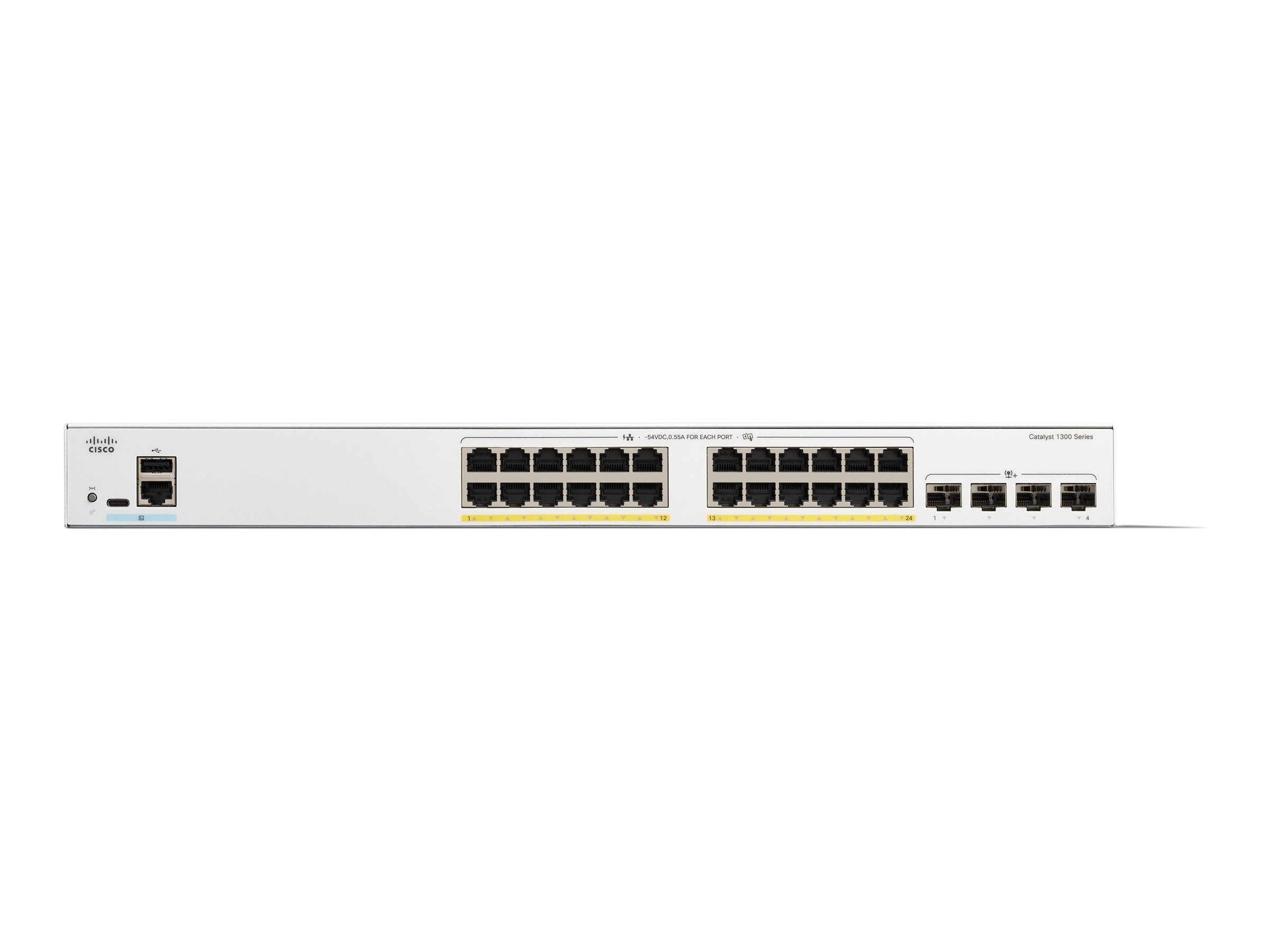 CISCO Catalyst 1300 24-Port Switch / PoE+ with 370W power budget / 4 x 10G SFP+ Uplinks
