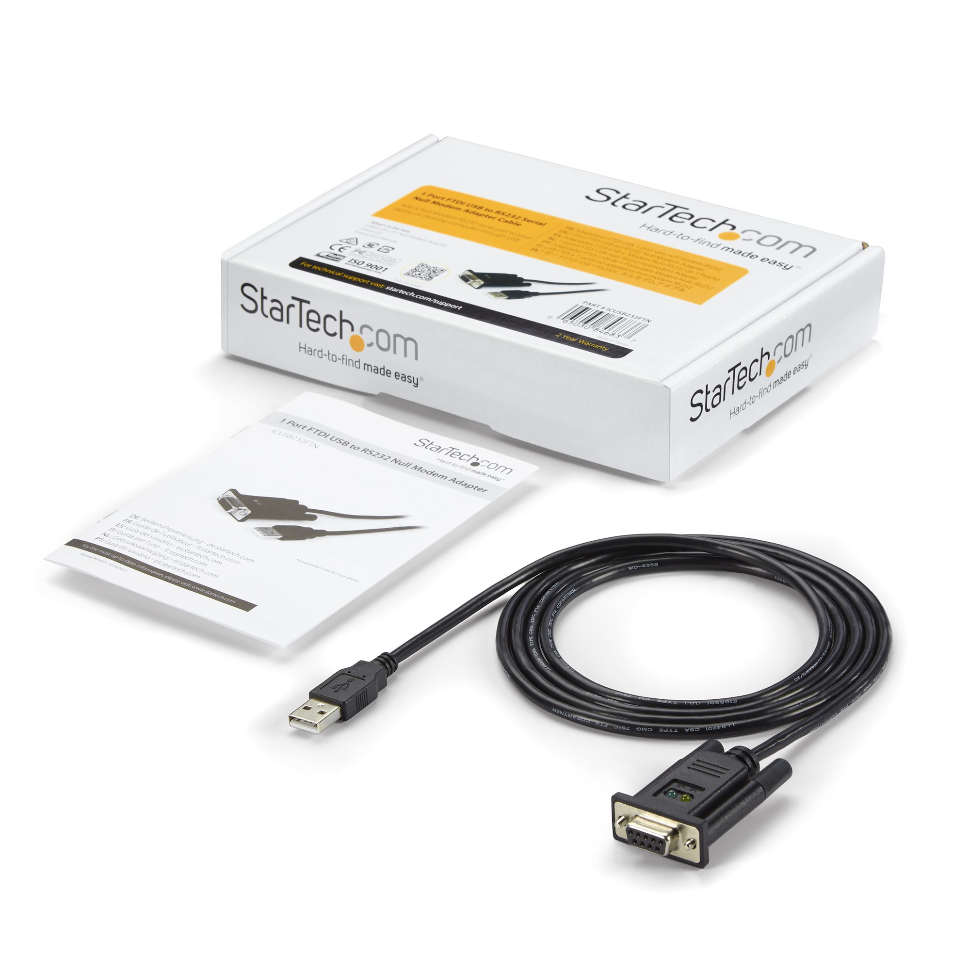 STARTECHCOM 1 Port USB to Null Modem RS232 DB9 Serial DCE Adapter Cable with FTDI