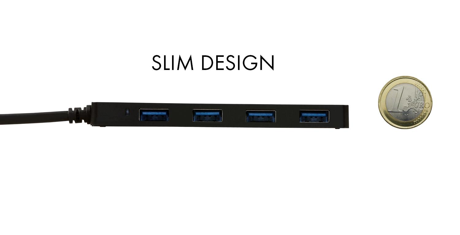 ITEC USB 30 Slim Passive HUB 4 Port ohne Netzteil, ideal fuer Notebook Ultrabook Tablet PC Unterstuetzt Win und Mac OS Schwarz