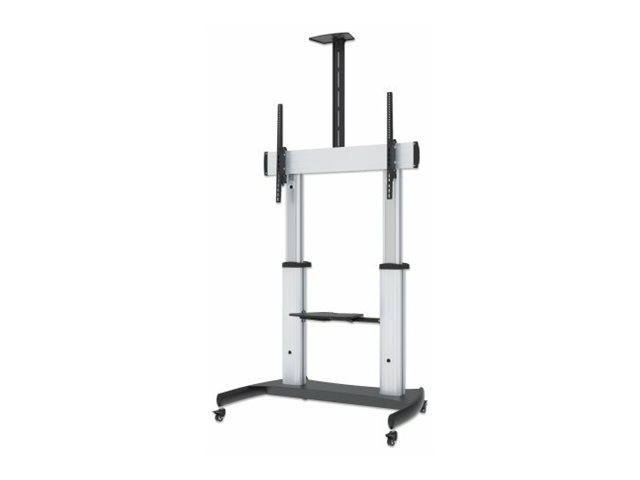 MANHATTAN Premium TV-Staender auf Rollen Traglast bis 100kg 60Z bis 100Z neigbar hoehenverstellbar 2 Fachboeden silber/schwarz MANHATTAN Premium TV-Staender auf Rollen Traglast bis 100kg 60Z bis 100Z neigbar hoehenverstellbar 2 Fachboeden silber/schwarz