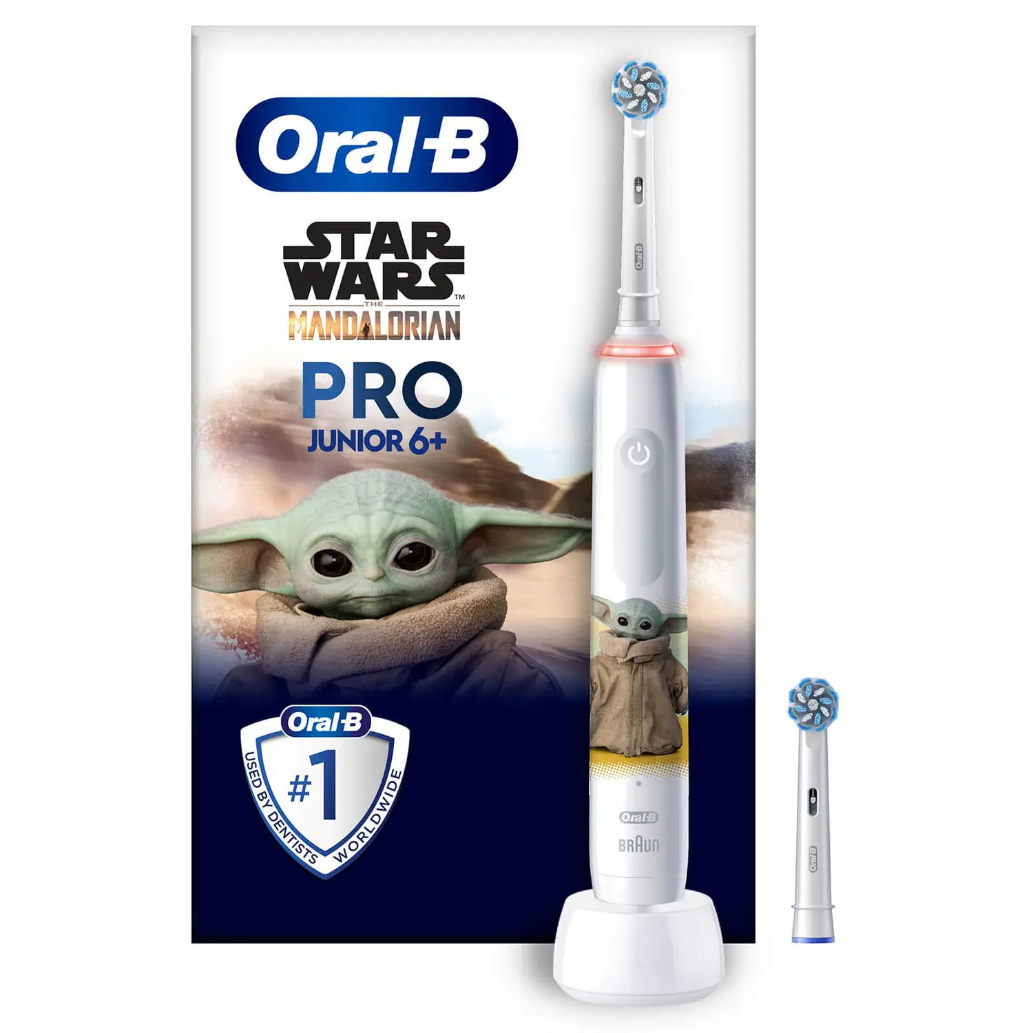 Oral‑B PRO 14876674 Junior Pro Grogu/Starwars Rotierende Zahnbürste Weiß