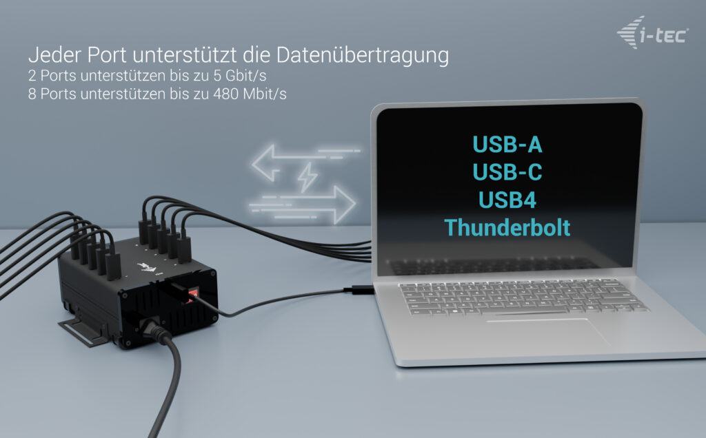 ITEC USBCUSBA Metal ChargingData HUB 15W pro Port 10x USBC integriertes Netzteil 180W