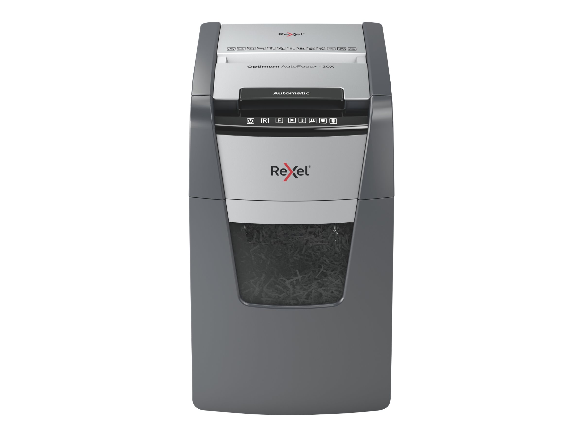 Rexel Optimum AutoFeed+ 130X Aktenvernichter mit Partikelschnitt P-4, 4 x 28 mm, bis 130 Blatt, schwarz