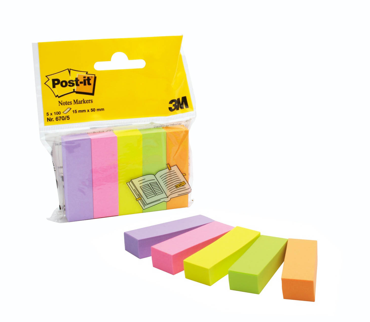 3M Post-it 670-5 farbsortiert 15 x 50 mm 500 Blatt