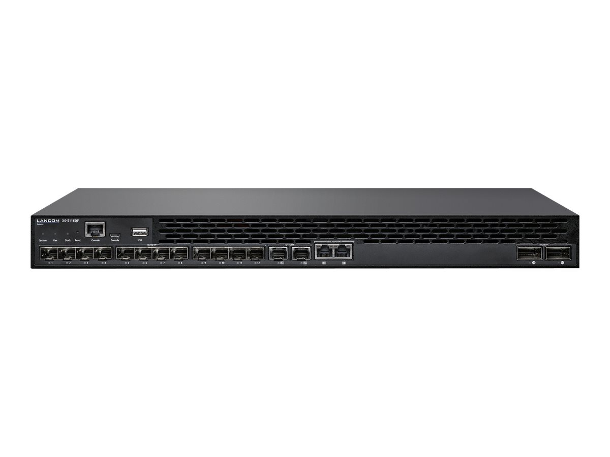 LANCOM XS-5116QF Stackable L3-Managed 10G Fiber Aggregation Switch 440GBit/s throughput 14x SFP+- 2x Combo-Ports SFP+/10G LANCOM XS-5116QF Stackable L3-Managed 10G Fiber Aggregation Switch 440GBit/s throughput 14x SFP+- 2x Combo-Ports SFP+/10G