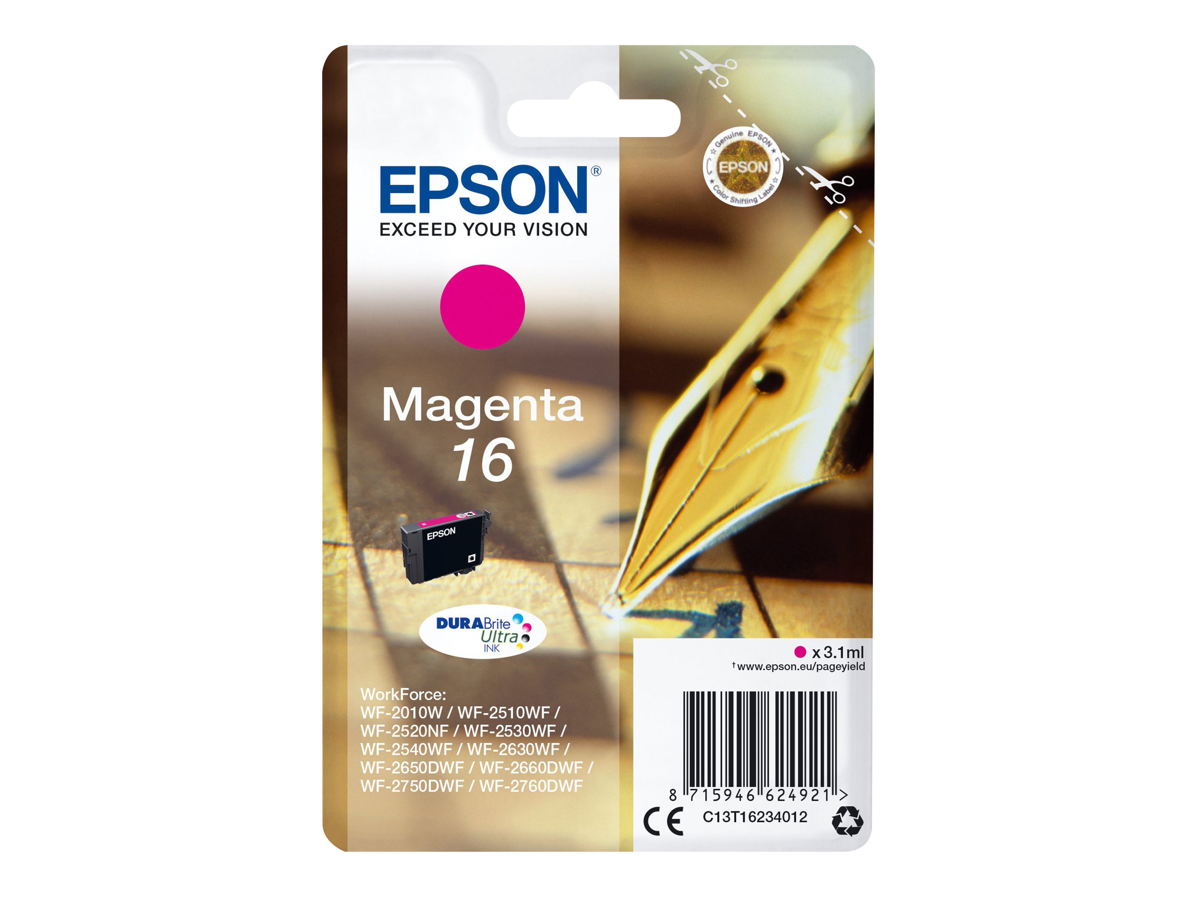 EPSON 1LB 16 ink cartridge magenta standard capacity 3.1ml 165 pages 1-pack blister without alarm EPSON 1LB 16 ink cartridge magenta standard capacity 3.1ml 165 pages 1-pack blister without alarm